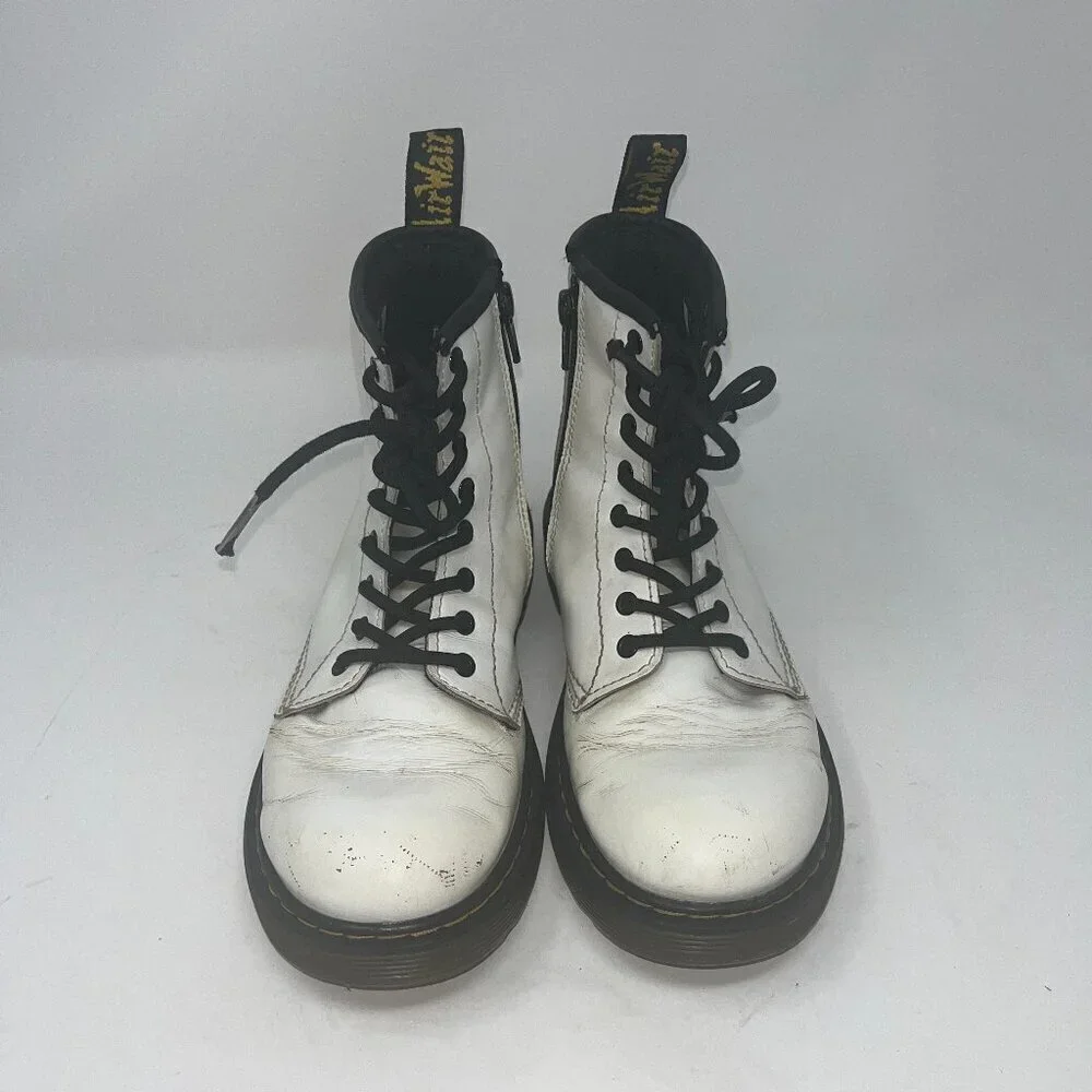 Dr. Martens combat boots kids 3 white lace up pre-worn